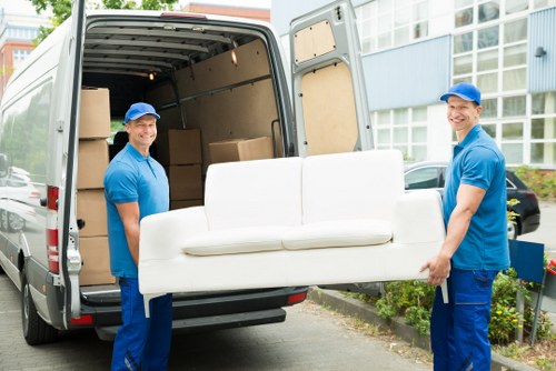 Commercial moving team preparing an office relocation in Nunhead
