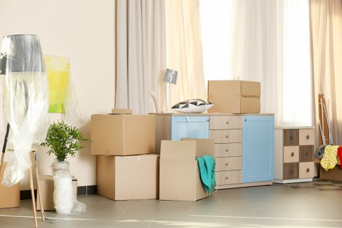 Moving van and packed boxes for a house move in Nunhead