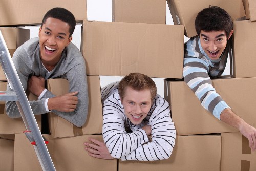 Household boxes and moving equipment prepared for a local move