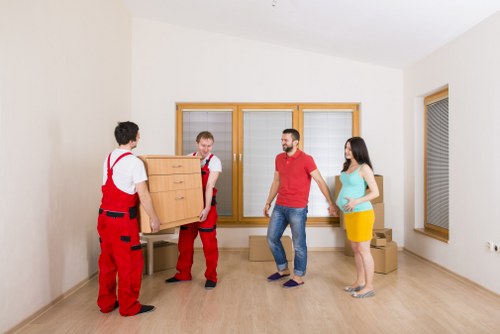 Packed boxes and furniture ready for transport during a Nunhead house move