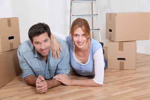 Packed boxes and furniture prepared for a move in Nunhead